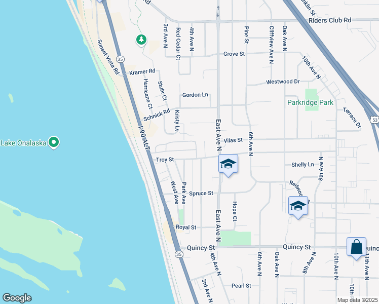 map of restaurants, bars, coffee shops, grocery stores, and more near 326 Carter Place in Onalaska