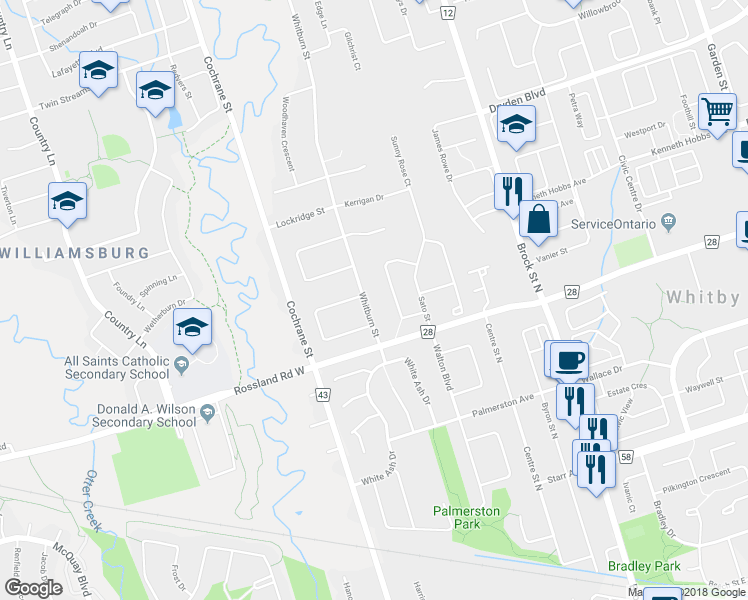 map of restaurants, bars, coffee shops, grocery stores, and more near 15 Whitburn Street in Whitby