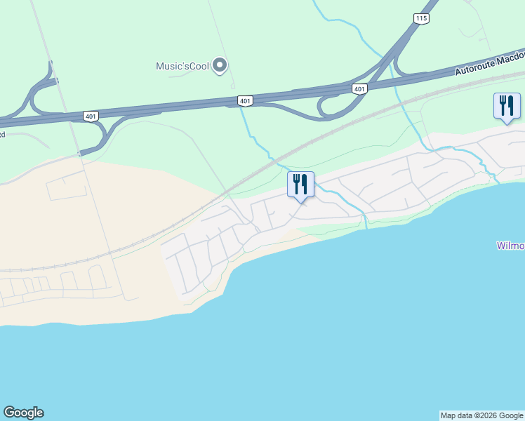 map of restaurants, bars, coffee shops, grocery stores, and more near 11 Algonquin Trail in Clarington