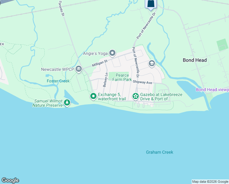 map of restaurants, bars, coffee shops, grocery stores, and more near 18 Corporal Patterson Lane in Clarington