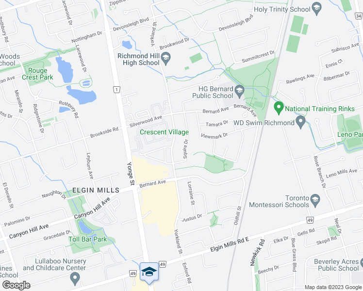 map of restaurants, bars, coffee shops, grocery stores, and more near 38 Squire Drive in Richmond Hill