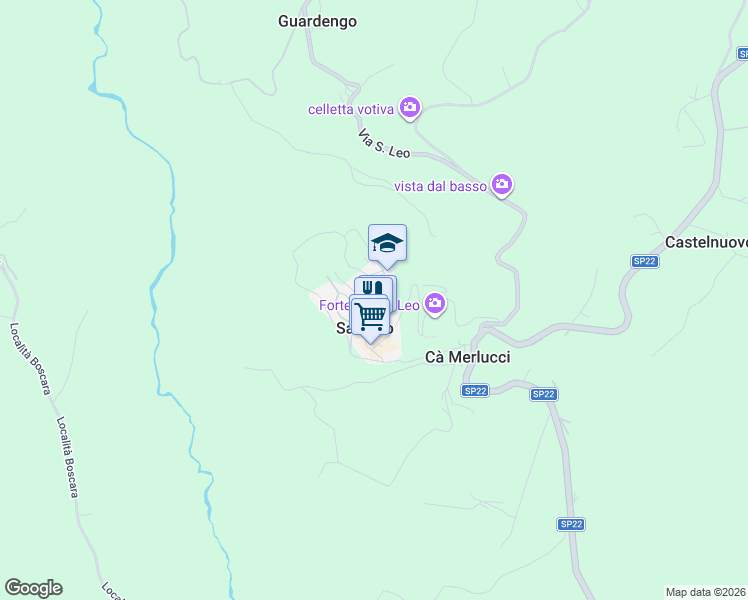 map of restaurants, bars, coffee shops, grocery stores, and more near 6 Via Pietro Toselli in San Leo