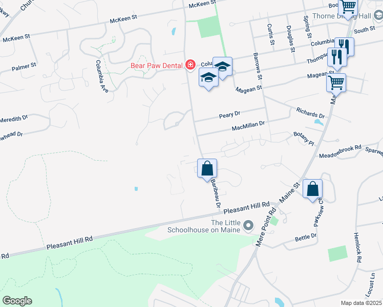 map of restaurants, bars, coffee shops, grocery stores, and more near 62 Maurice Drive in Brunswick