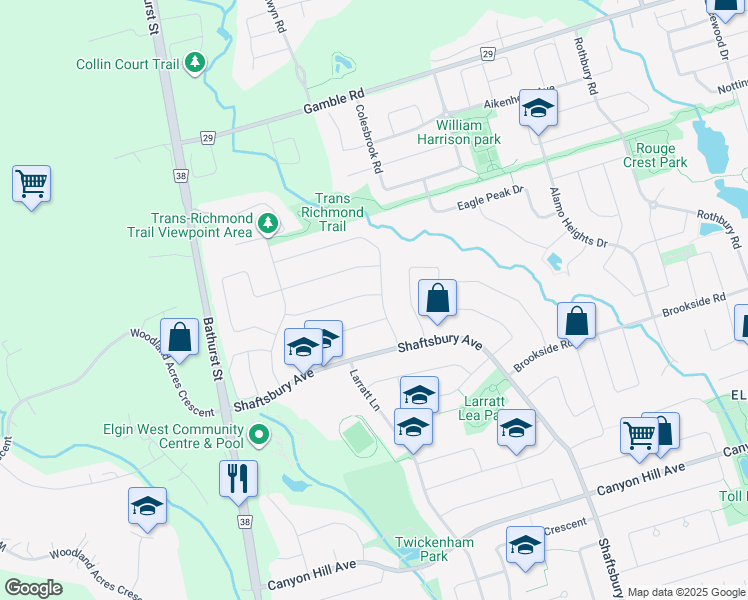 map of restaurants, bars, coffee shops, grocery stores, and more near 28 Owl Ridge Drive in Richmond Hill