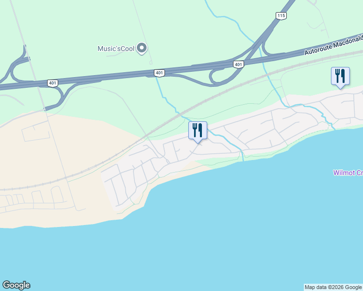 map of restaurants, bars, coffee shops, grocery stores, and more near 9 Huron Court in Clarington