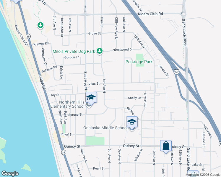 map of restaurants, bars, coffee shops, grocery stores, and more near 609 Troy Street in Onalaska