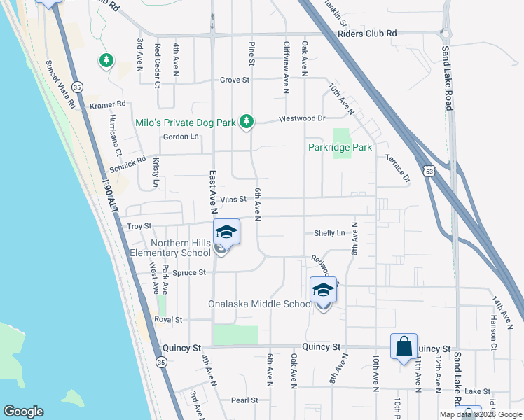 map of restaurants, bars, coffee shops, grocery stores, and more near 609 Troy Street in Onalaska