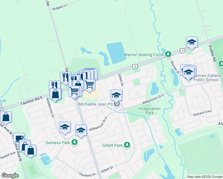 map of restaurants, bars, coffee shops, grocery stores, and more near in Ajax
