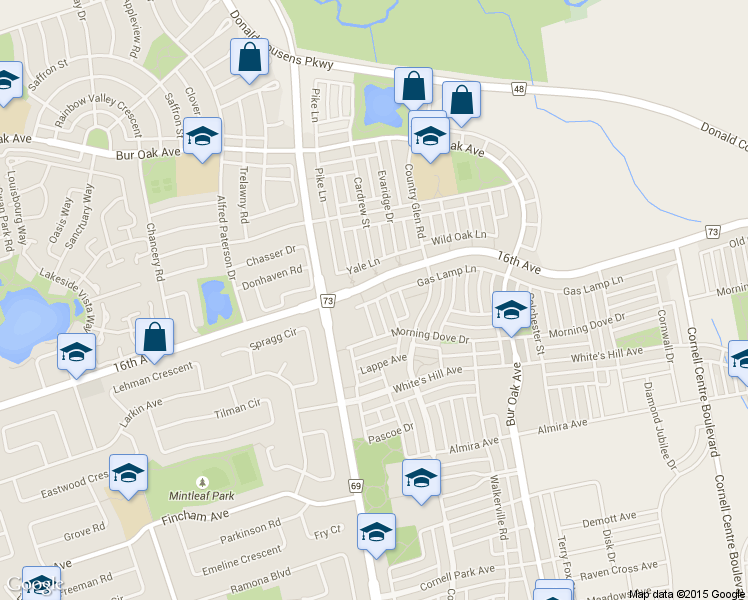 map of restaurants, bars, coffee shops, grocery stores, and more near 46 Gas Lamp Lane in Markham