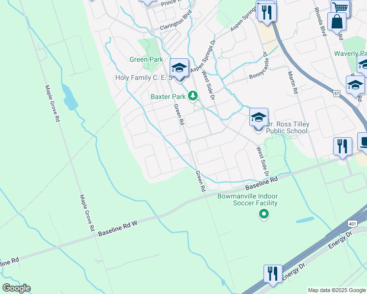 map of restaurants, bars, coffee shops, grocery stores, and more near 95 Remmington Street in Bowmanville