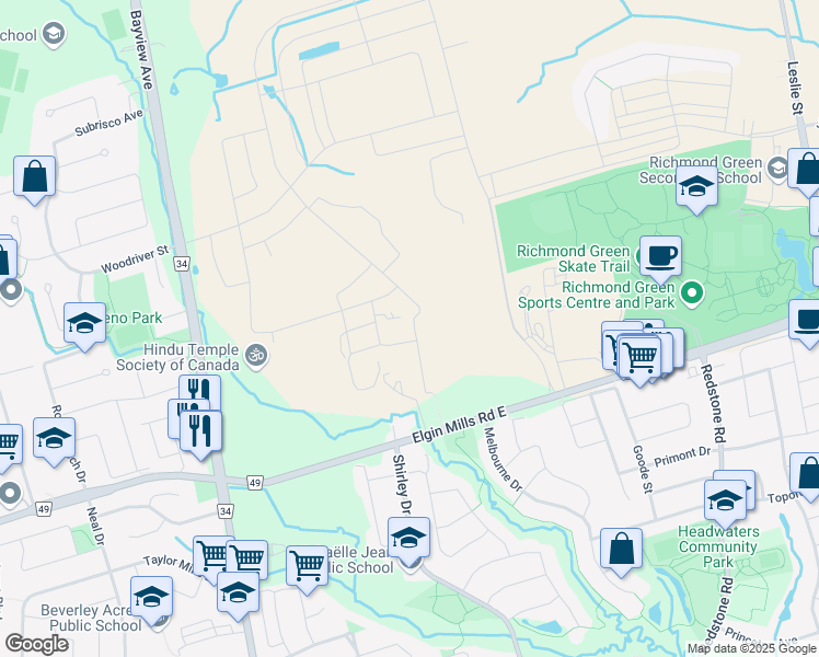 map of restaurants, bars, coffee shops, grocery stores, and more near in Richmond Hill