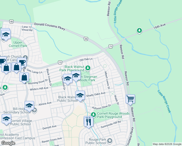 map of restaurants, bars, coffee shops, grocery stores, and more near 771 Cornell Rouge Boulevard in Markham