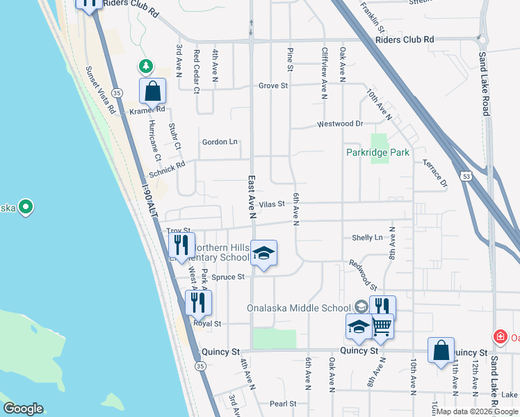 map of restaurants, bars, coffee shops, grocery stores, and more near 505 Troy Street in Onalaska
