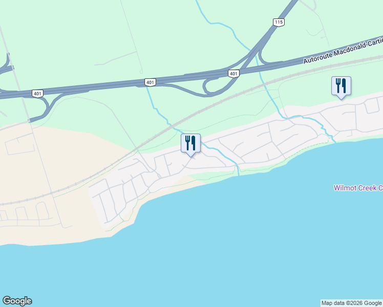 map of restaurants, bars, coffee shops, grocery stores, and more near 40 Niagara Trail in Clarington