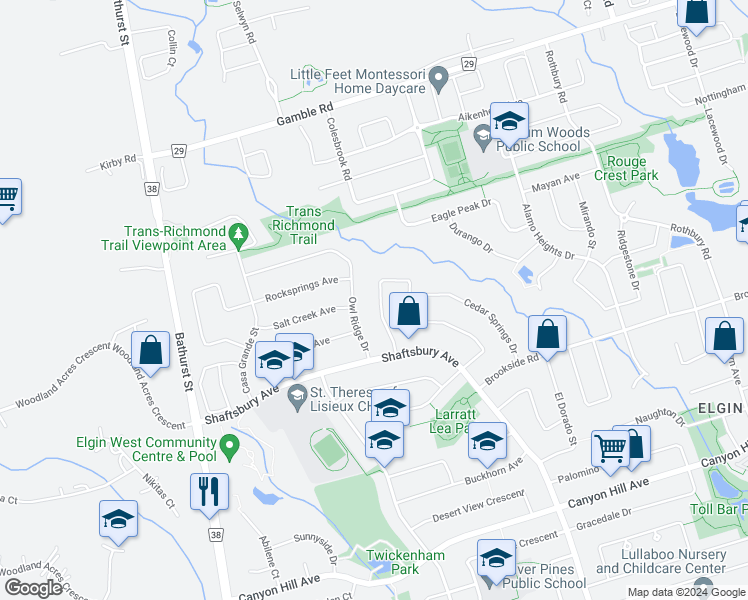 map of restaurants, bars, coffee shops, grocery stores, and more near 130 Sweet Water Crescent in Richmond Hill