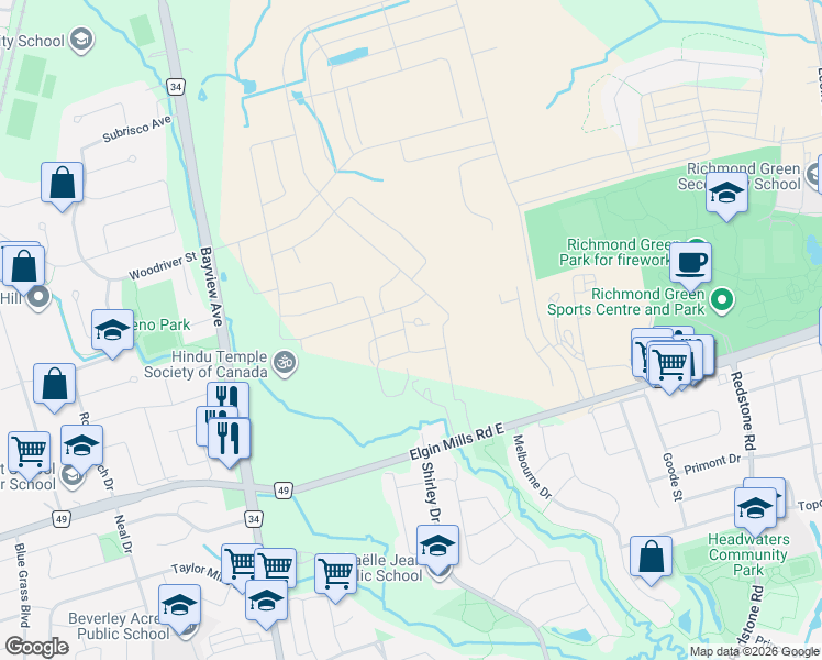 map of restaurants, bars, coffee shops, grocery stores, and more near 8 David Eyer Road in Richmond Hill