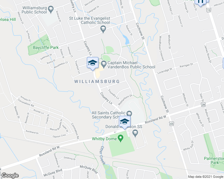 map of restaurants, bars, coffee shops, grocery stores, and more near 27 Foundry Lane in Whitby