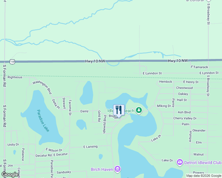 map of restaurants, bars, coffee shops, grocery stores, and more near 834 Fremont in Idlewild