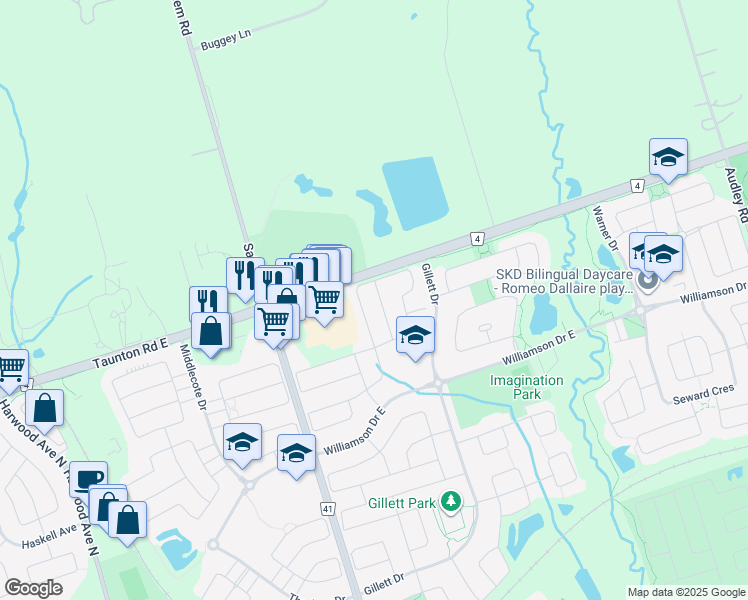map of restaurants, bars, coffee shops, grocery stores, and more near in Ajax