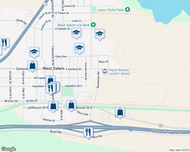 map of restaurants, bars, coffee shops, grocery stores, and more near 200 Neshonoc Road in West Salem
