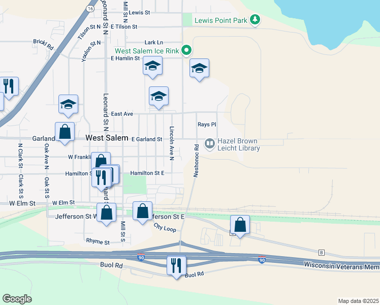 map of restaurants, bars, coffee shops, grocery stores, and more near 200 Neshonoc Road in West Salem