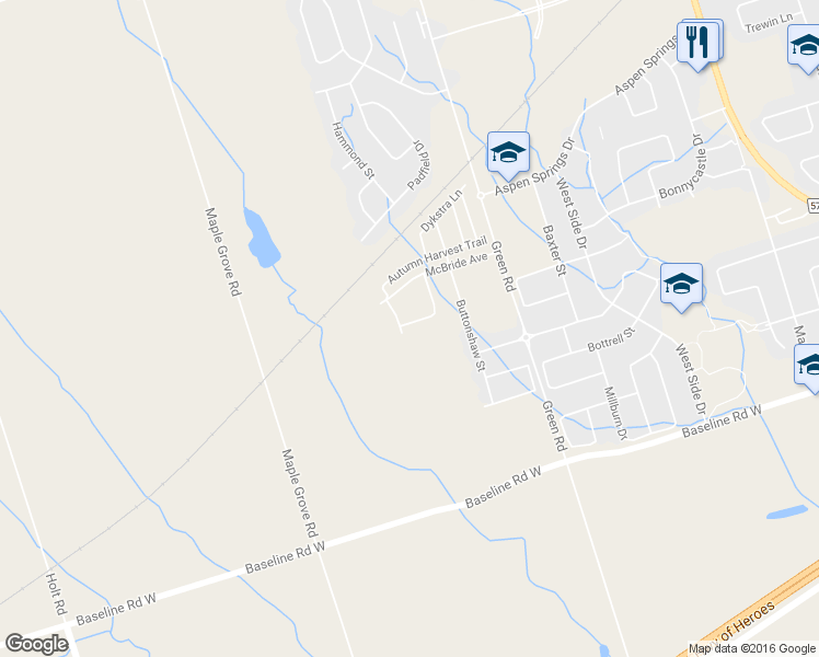 map of restaurants, bars, coffee shops, grocery stores, and more near 83 Buxton Lane in Clarington