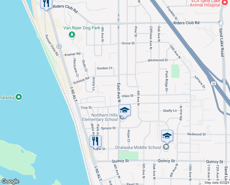 map of restaurants, bars, coffee shops, grocery stores, and more near 1062 Darwin Court in Onalaska