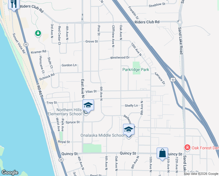 map of restaurants, bars, coffee shops, grocery stores, and more near 1014 6th Avenue North in Onalaska