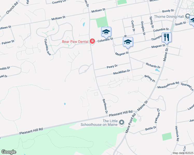 map of restaurants, bars, coffee shops, grocery stores, and more near 44 MacMillan Drive in Brunswick
