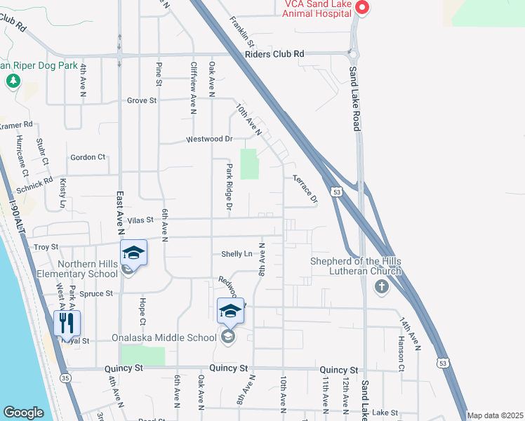 map of restaurants, bars, coffee shops, grocery stores, and more near 1008 Sunrise Court in Onalaska