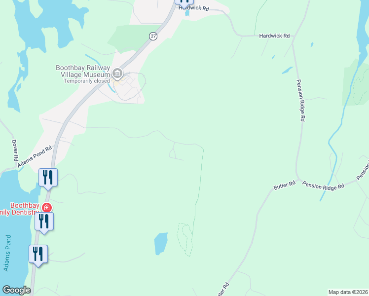 map of restaurants, bars, coffee shops, grocery stores, and more near 103 Industrial Park Drive in Boothbay
