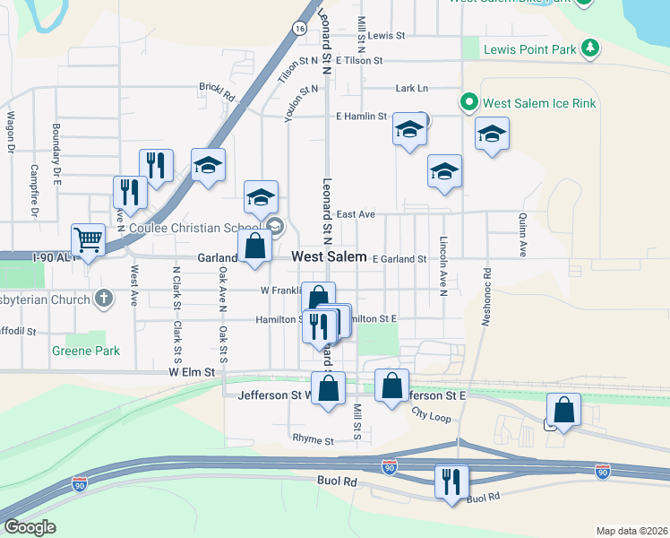 map of restaurants, bars, coffee shops, grocery stores, and more near in West Salem