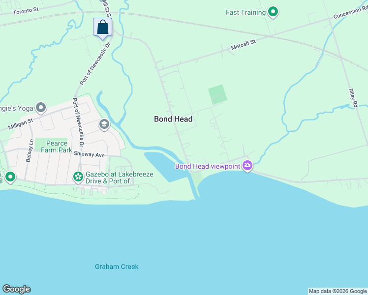 map of restaurants, bars, coffee shops, grocery stores, and more near Mill Street South in Clarington