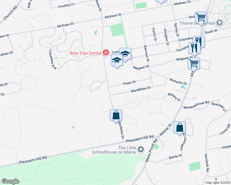 map of restaurants, bars, coffee shops, grocery stores, and more near 44 MacMillan Drive in Brunswick