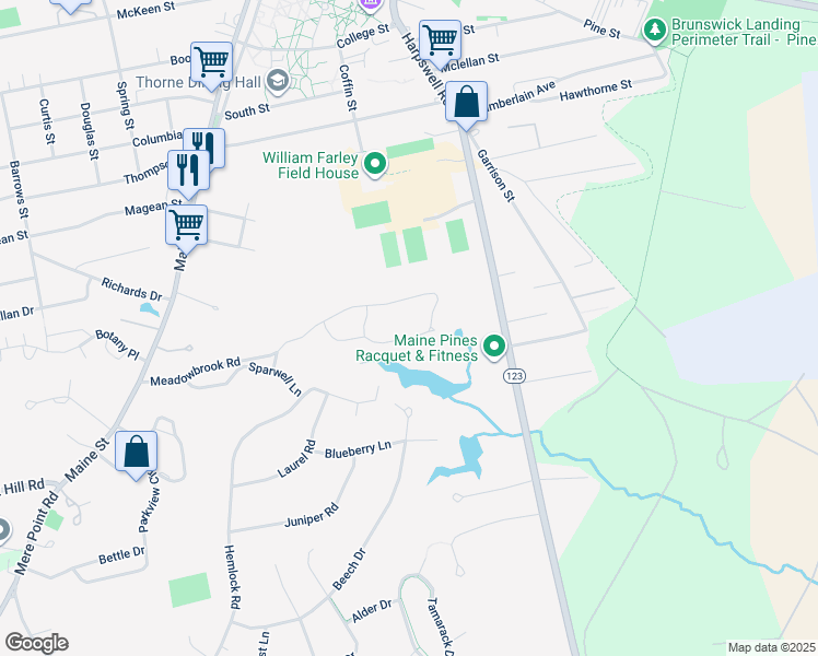map of restaurants, bars, coffee shops, grocery stores, and more near 15 Breckan Road in Brunswick