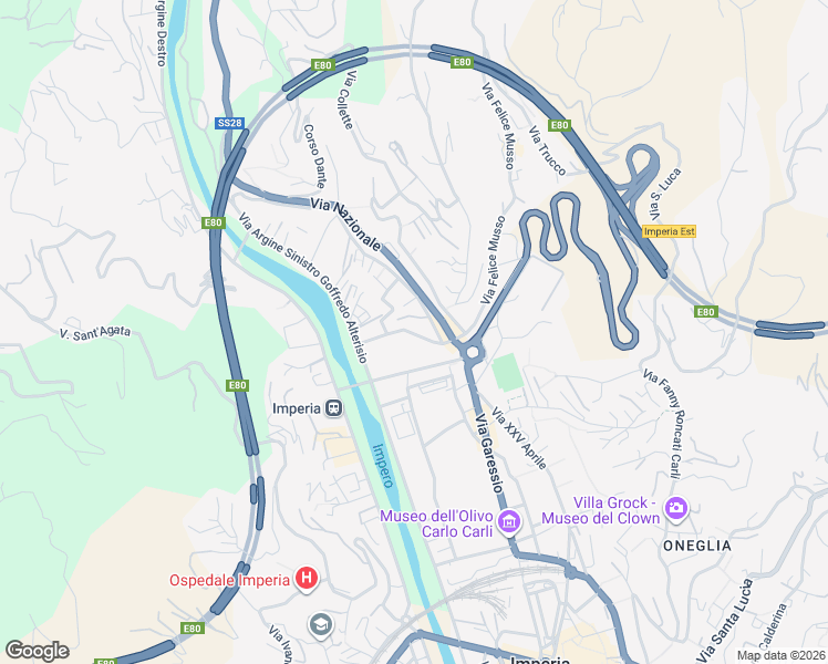 map of restaurants, bars, coffee shops, grocery stores, and more near 38 Via Raffaele Andreoli in Imperia