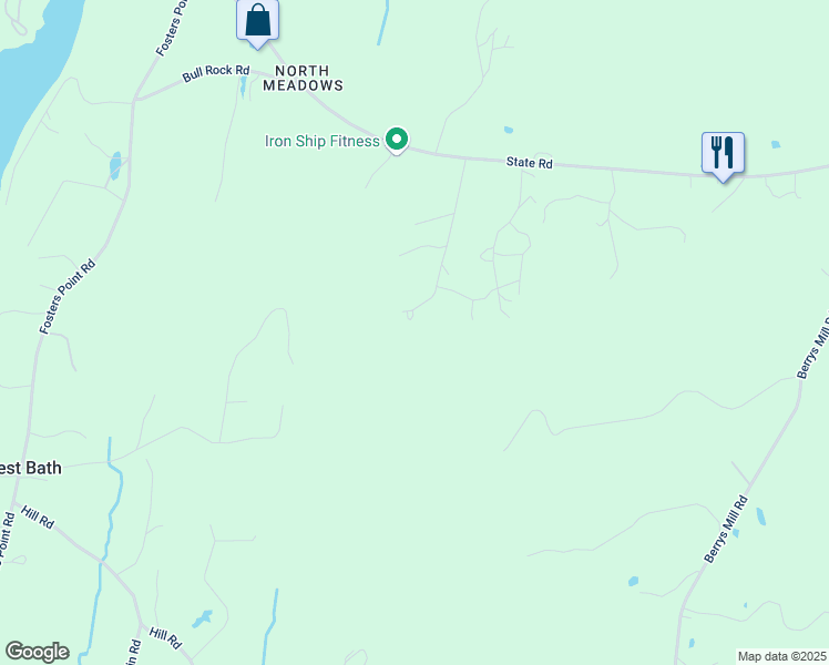 map of restaurants, bars, coffee shops, grocery stores, and more near 65 Rocky Ridge Road in West Bath