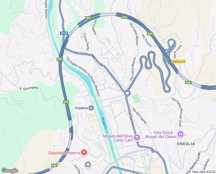 map of restaurants, bars, coffee shops, grocery stores, and more near 38 Via Raffaele Andreoli in Imperia