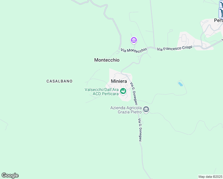 map of restaurants, bars, coffee shops, grocery stores, and more near 93 Via G. Donegani in Miniera