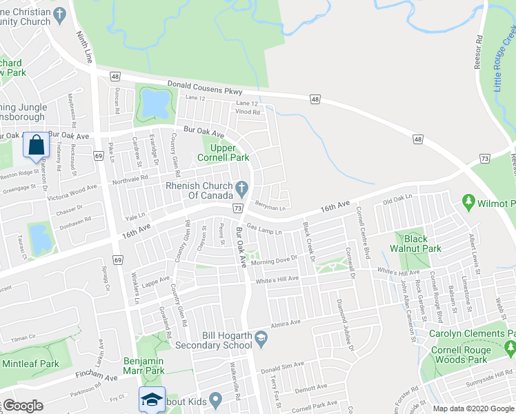 map of restaurants, bars, coffee shops, grocery stores, and more near 31 Berryman Lane in Markham