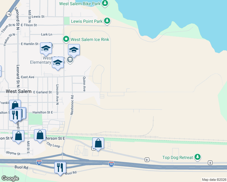 map of restaurants, bars, coffee shops, grocery stores, and more near 994 East Garland Street in West Salem