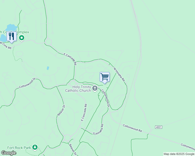 map of restaurants, bars, coffee shops, grocery stores, and more near 57803 Mount Rainier Lane in Sunriver