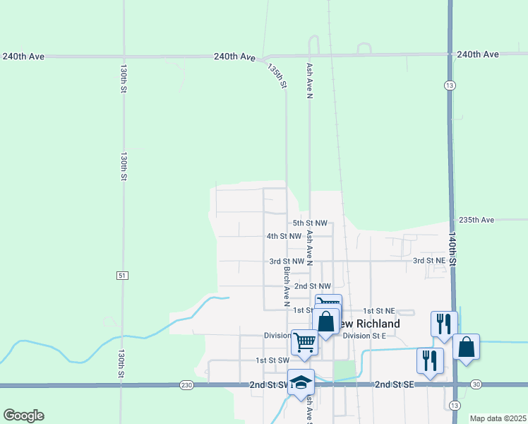 map of restaurants, bars, coffee shops, grocery stores, and more near 401 6th Street Northwest in New Richland