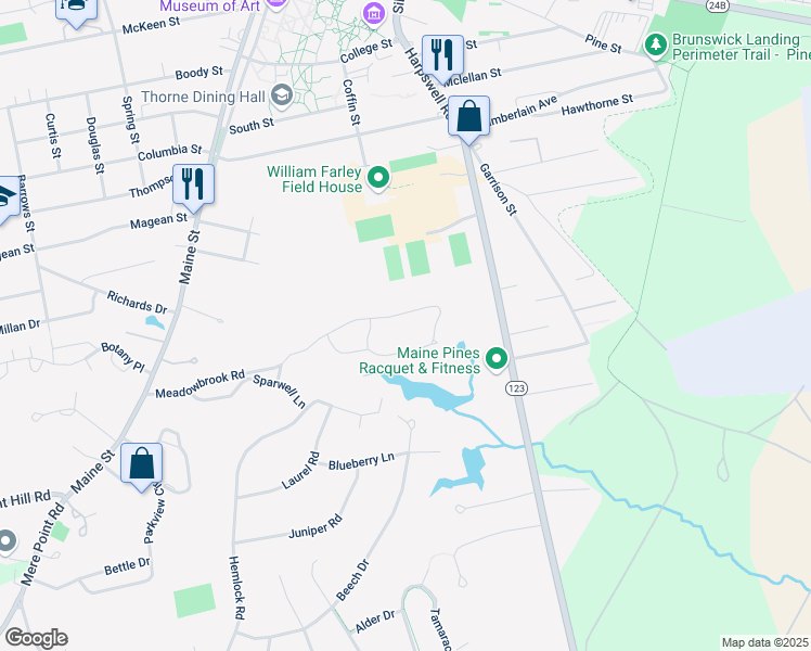 map of restaurants, bars, coffee shops, grocery stores, and more near 15 Breckan Road in Brunswick