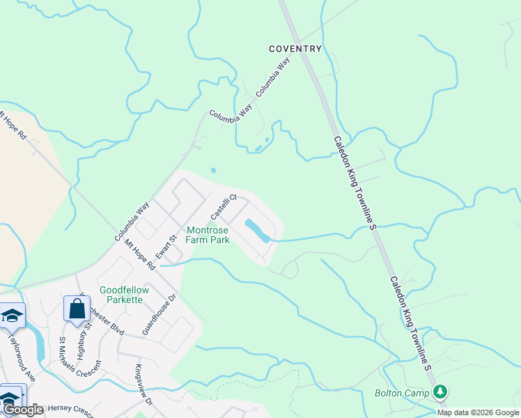map of restaurants, bars, coffee shops, grocery stores, and more near 88 Castelli Court in Bolton