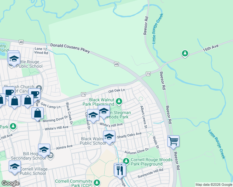 map of restaurants, bars, coffee shops, grocery stores, and more near 808 Cornell Rouge Boulevard in Markham