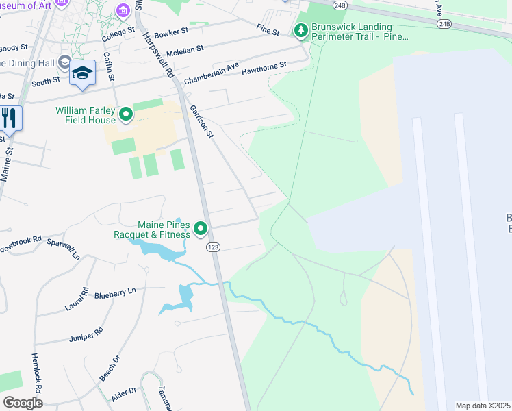 map of restaurants, bars, coffee shops, grocery stores, and more near 11 Paradise Lane in Brunswick