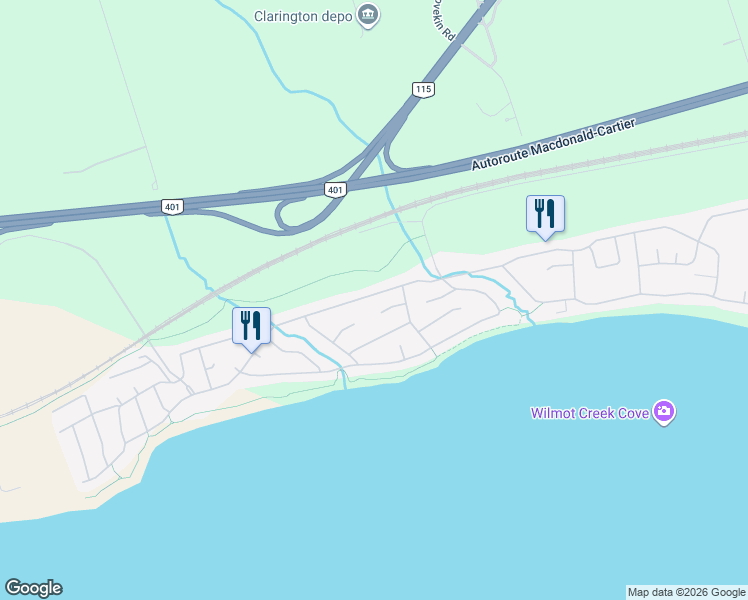 map of restaurants, bars, coffee shops, grocery stores, and more near 89A Wilmot Trail in Wilmot Creek