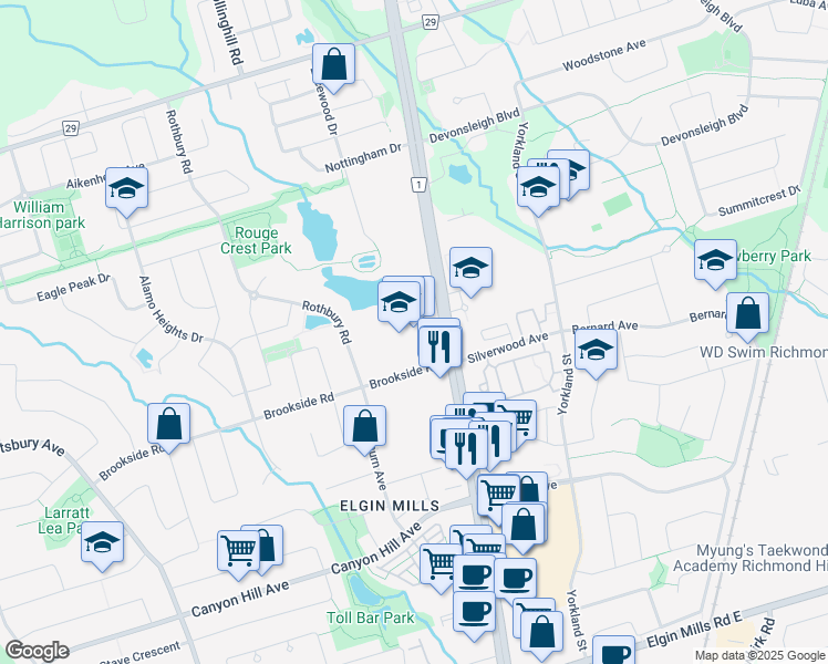 map of restaurants, bars, coffee shops, grocery stores, and more near in Richmond Hill