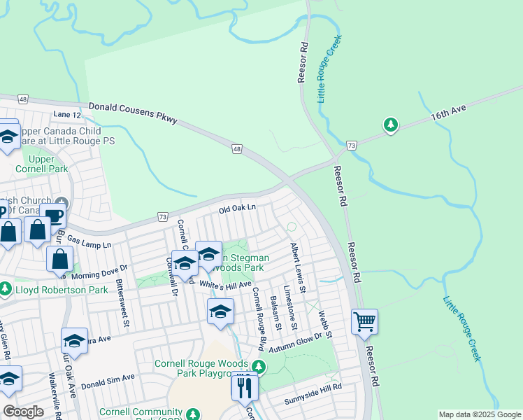 map of restaurants, bars, coffee shops, grocery stores, and more near 10 Snowcreek Street in Markham